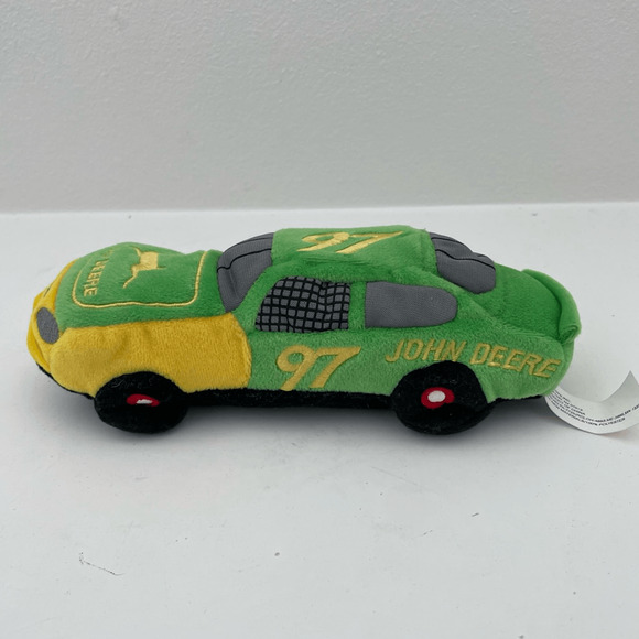 John Deere Green and Yellow Nascar Race Car Plush Beanie Toy - Picture 2 of 8